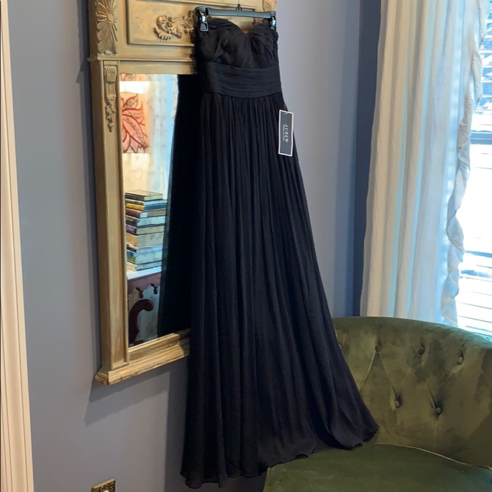 JCREW NWT MARBELLA BLACK STRAPLESS CHIFFON DRESS